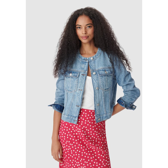Veste en jean col rond bleu <span itemprop=
