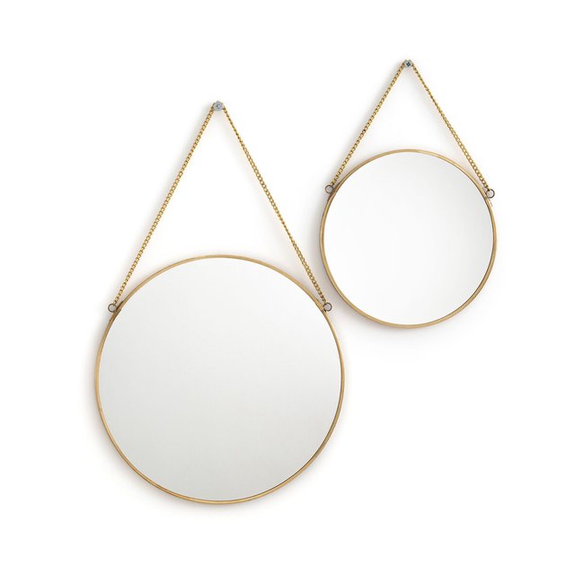 Lot de 2 miroirs ronds laiton ou noir, Uyova Couleur laiton <span itemprop=