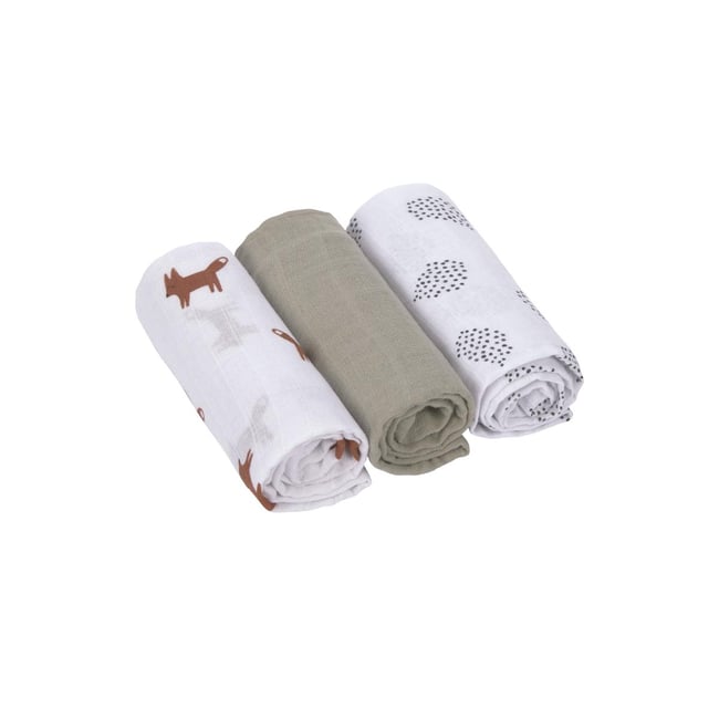 Lot de 3 langes vert olive, blanc cassé, rouille <span itemprop=