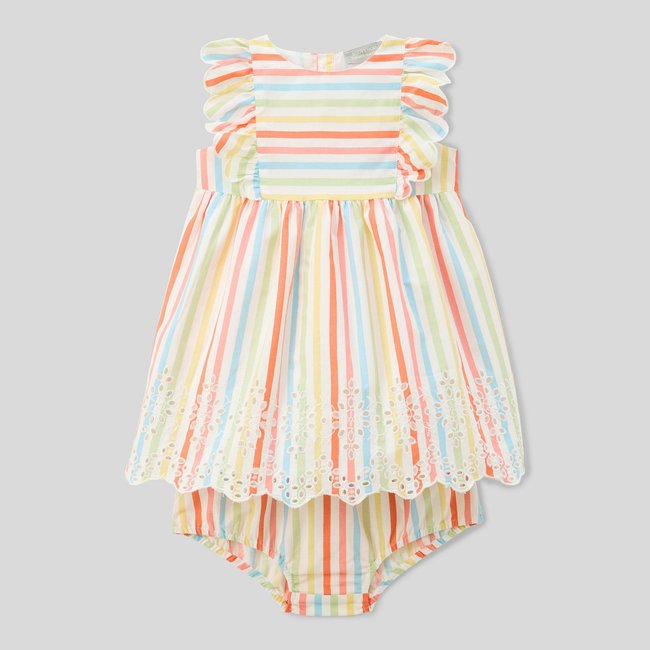 Robe rayée en coton BIO GOTS naturel <span itemprop=