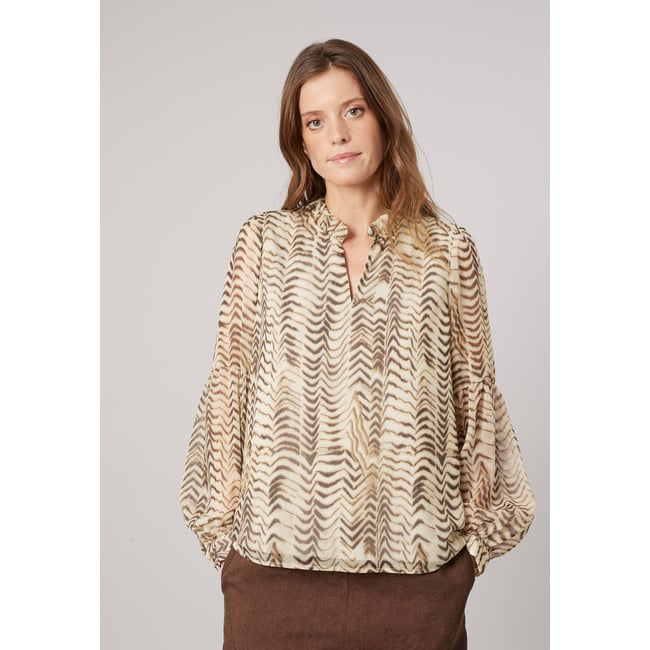 Blouse femme imprimée à col volanté AVILA cream <span itemprop=