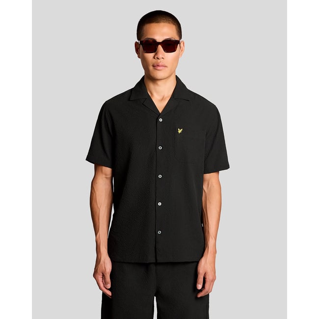 Chemise resort manches courtes noir jais <span itemprop=