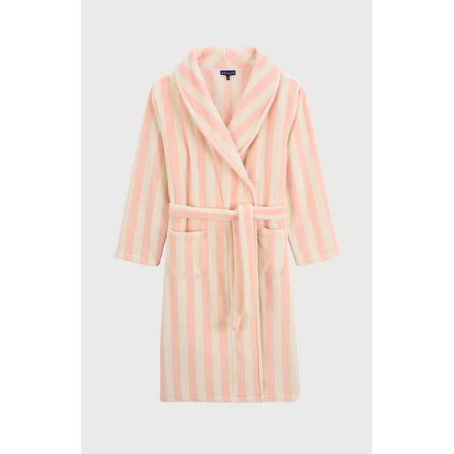 Robe de chambre en polaire à rayures Rosalie rose <span itemprop=