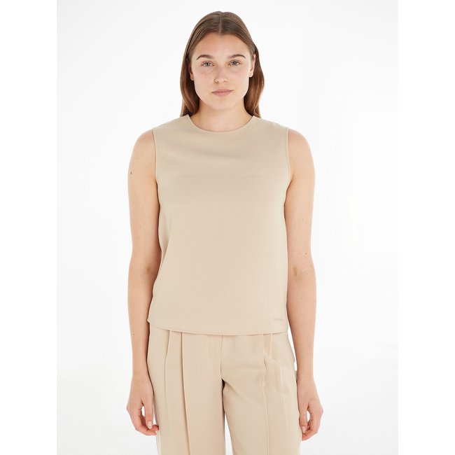 Blouse col rond, sans manches beige <span itemprop=