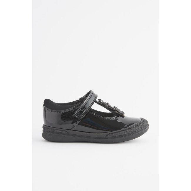 Salomés d'école en cuir à motif papillon enfant noir <span itemprop=