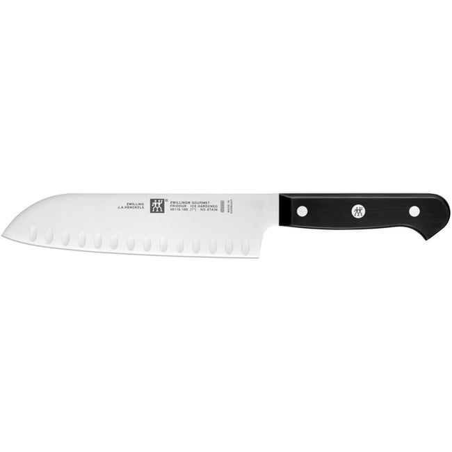 Couteau japonais Gourmet santoku avec alveoles 18 cm noir <span itemprop=