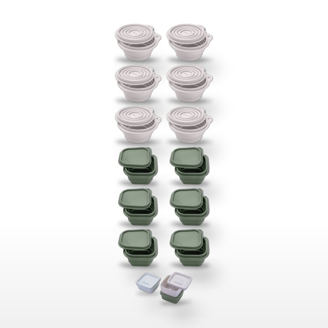 Lot de 12 boîtes à snacks pliables avec 3 boîtes à sauce STORAGE blanc|vert <span itemprop=