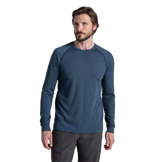 T-shirt uni manches longues NATIONAL TRUST YEWDALE bleu gris foncé <span itemprop=