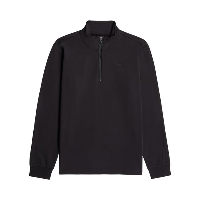 Pull en coton biologique noir uni avec une coupe droite et un col montant noir <span itemprop=