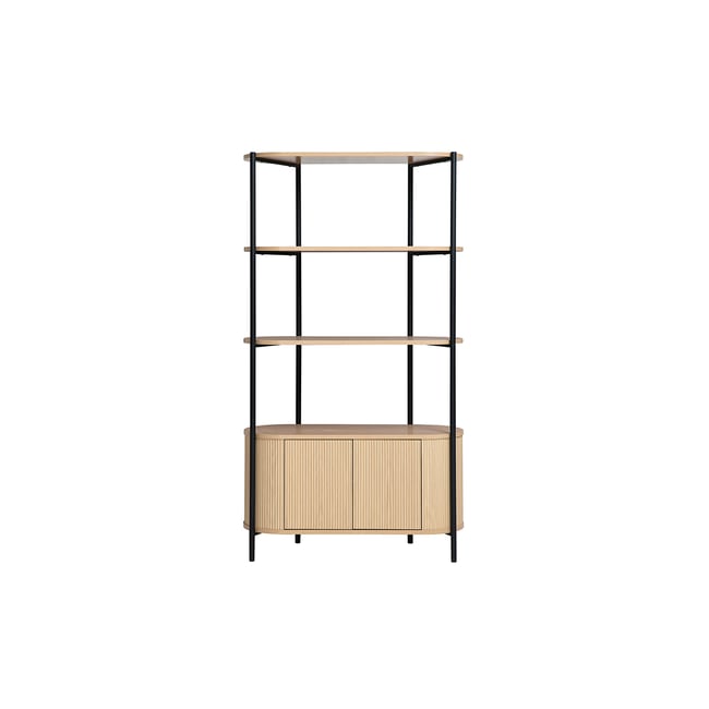 Bibliothèque avec rangements finition bois clair chêne et métal L100 cm ZORA - MILIBOO