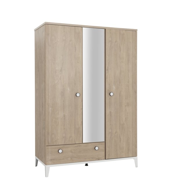 Armoire 3 portes miroir MARCEL Couleur beige <span itemprop=