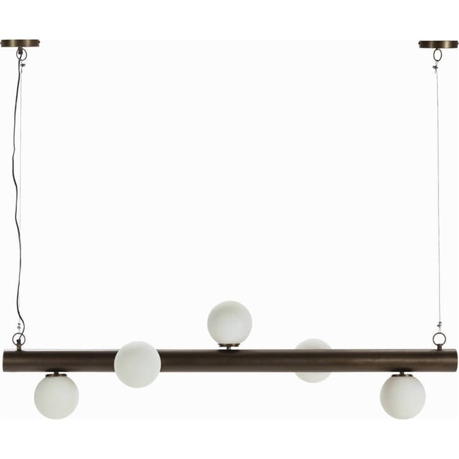 Suspension linéaire en verre et métal Couleur bronze vieilli et blanc <span itemprop=