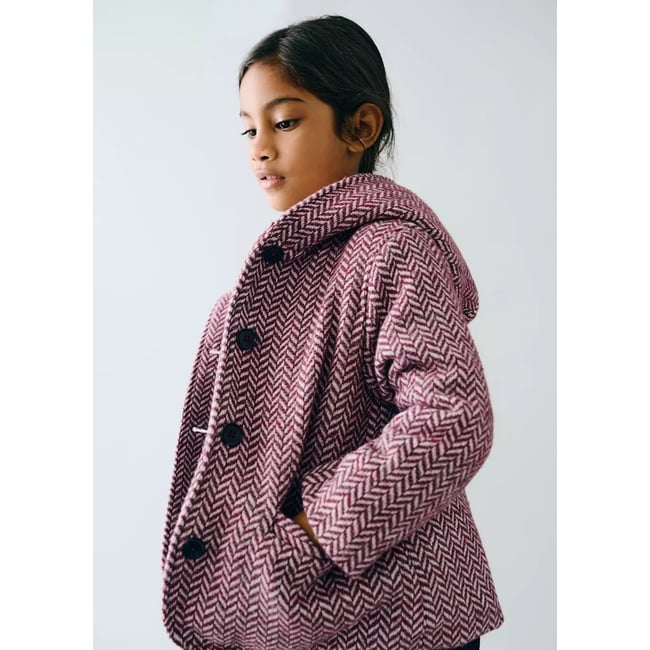 Manteau en drap de laine à chevron rose <span itemprop=