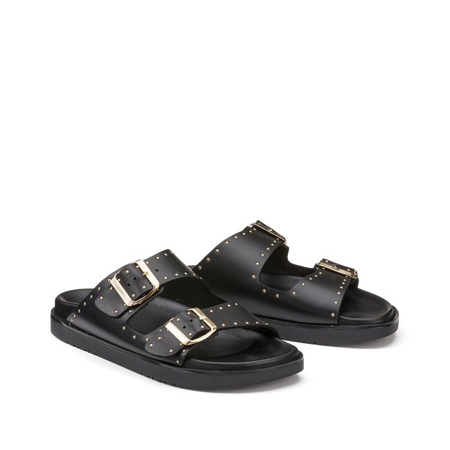 Leather Studded Detail Mules, black, LA REDOUTE COLLECTIONS