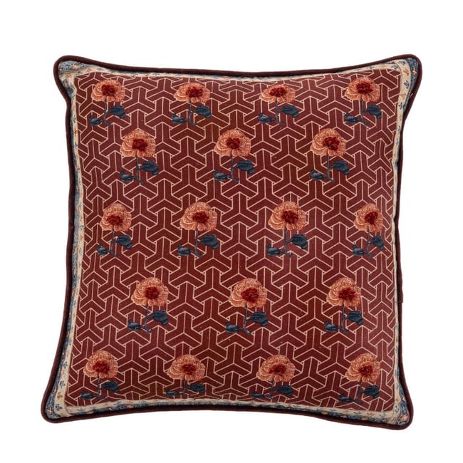 Coussin motif floral graphique  ZHARAI rouge <span itemprop=
