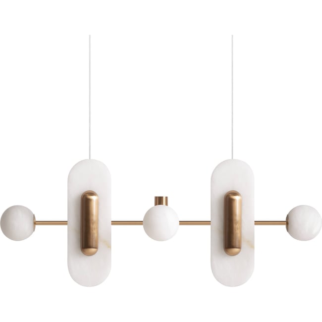 Suspension contemporaine en albâtre Couleur blanc cassé et doré <span itemprop=