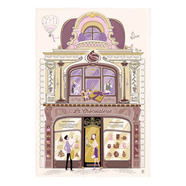 Torchon Façade Chocolaterie ecru <span itemprop=