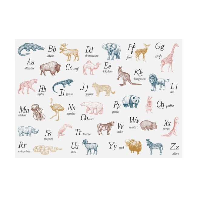 Sticker animaux alphabet 50x70 Couleur v002227 <span itemprop=