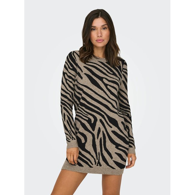 Robe pull imprimé léopard, col rond imprimé léopard <span itemprop=