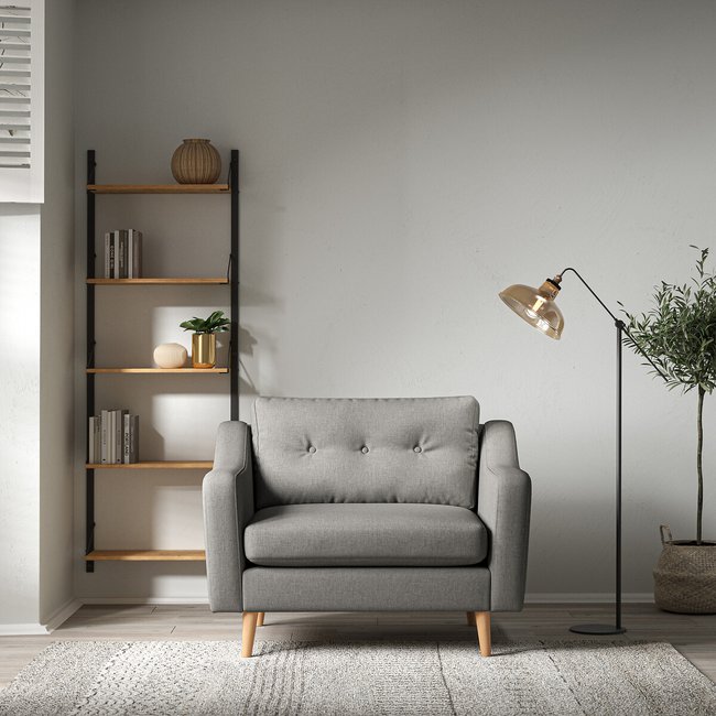 Rosa Curve Buttoned Soft Brushed Snuggle Chair with Light Wood Legs - SO'HOME