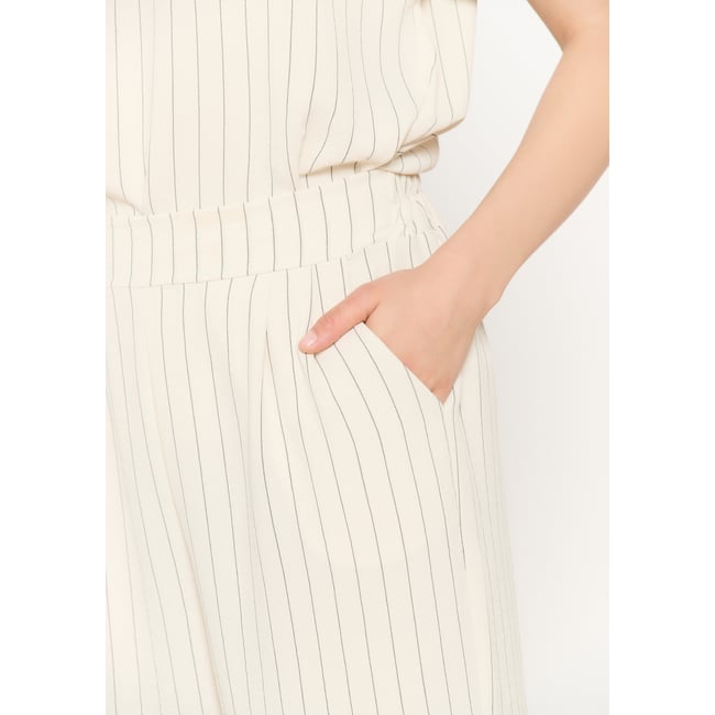 Pantalon fluide à rayures blanc vanille <span itemprop=
