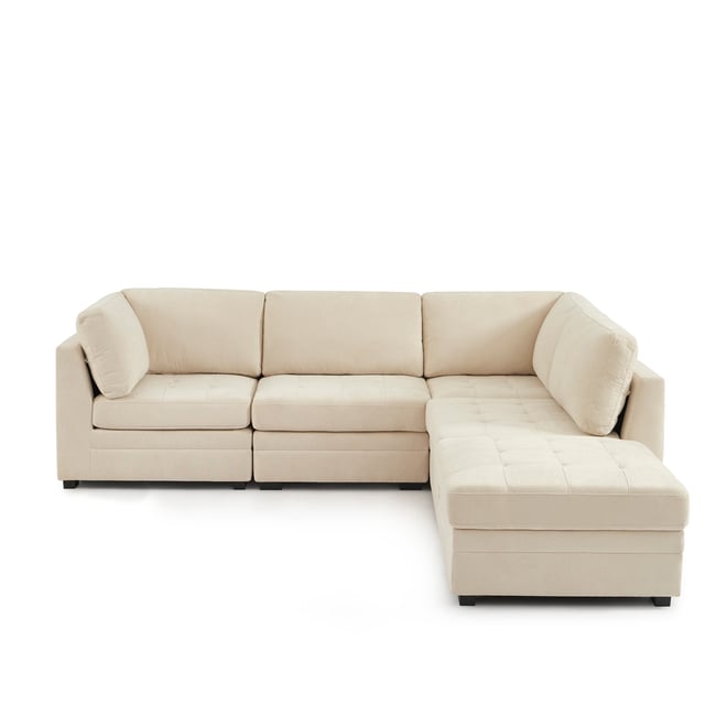 Canapé d'angle modulable 5 pièces en tissu  BILLIE Couleur beige <span itemprop=