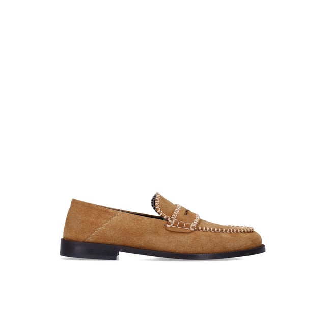 Mocassins en daim avec surpiqûres cognac <span itemprop=