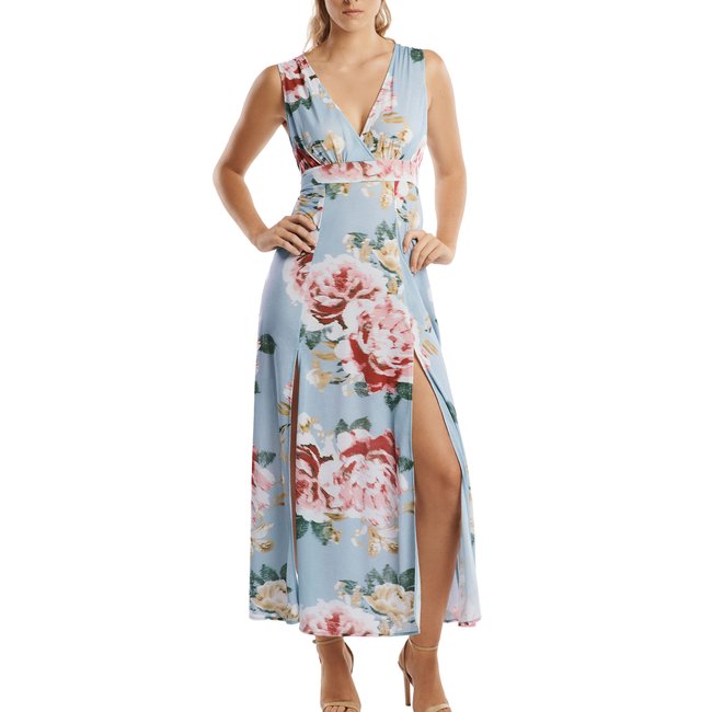 Robe longue estivale Hawaii gris <span itemprop=