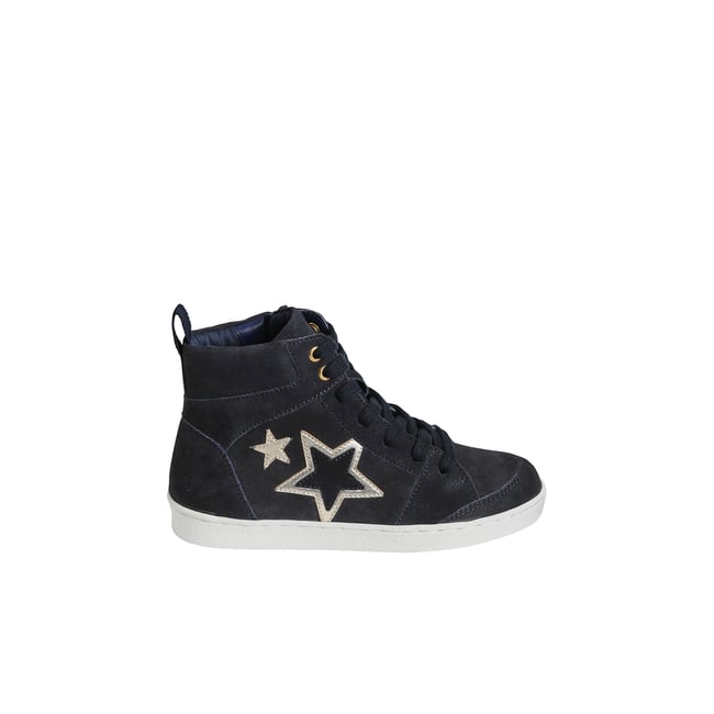 Baskets mid cuir lacées et zippées bleu marine <span itemprop=