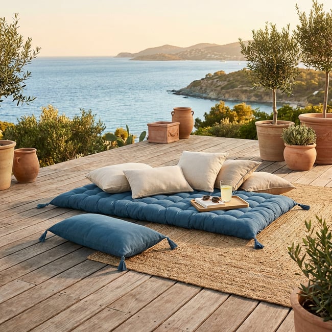 Matelas de sol 60x120 cm Coton Dahlia Bleu Jean bleu jean <span itemprop=