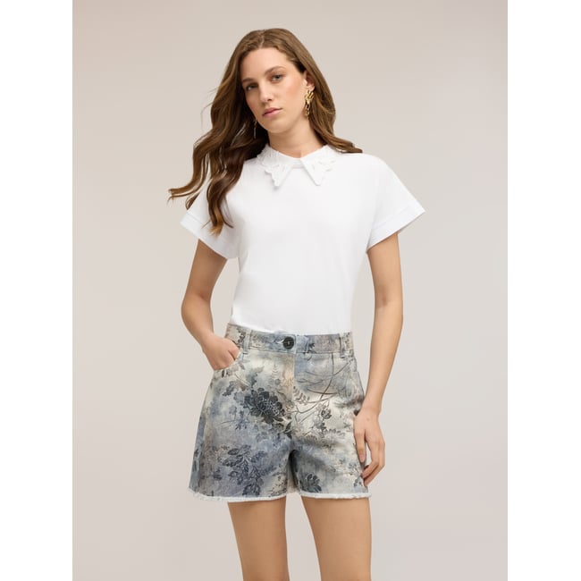 T-shirt avec col brodé blanc <span itemprop=