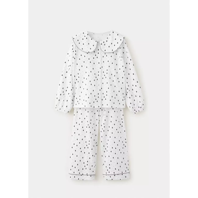 Pyjama complet en coton avec petits arbres blanc cassé <span itemprop=