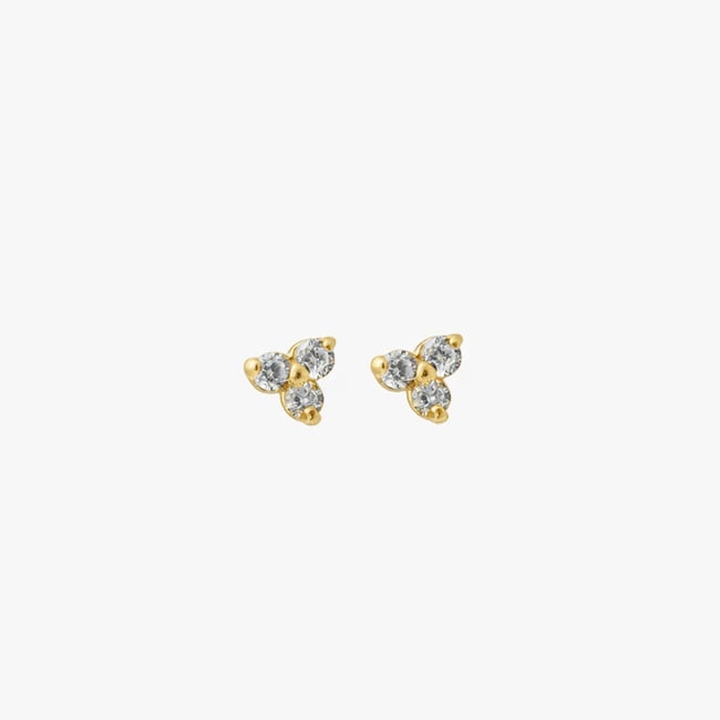 Puces d'oreilles 3 zircons - argent 925 doré v019843 <span itemprop=