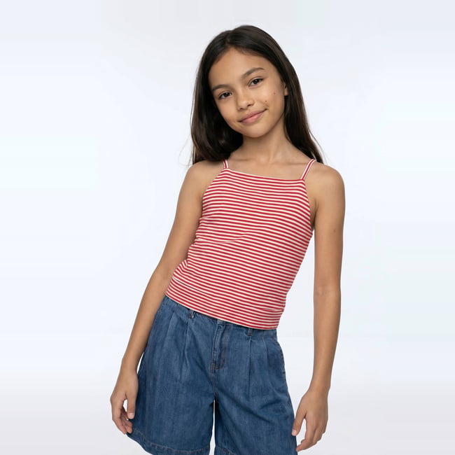 T-shirt crop à bretelles rayé rouge <span itemprop=