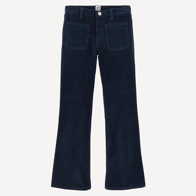 Pantalon flare en velours bleu marine <span itemprop=