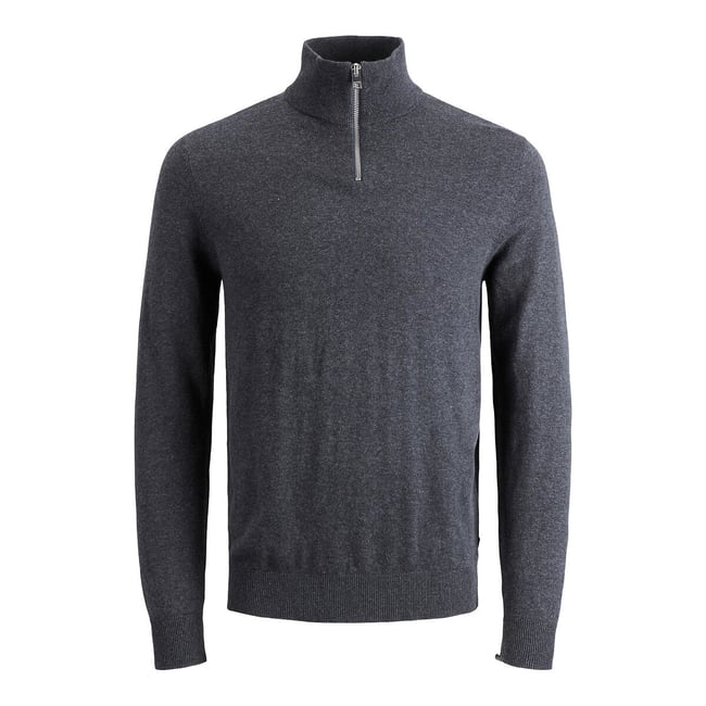 Pull col montant zippé Emil gris anthracite <span itemprop=