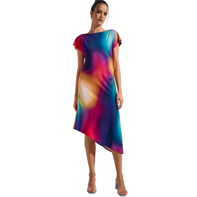 Robe estivale asymétrique manches courtes Olympia multicolore <span itemprop=