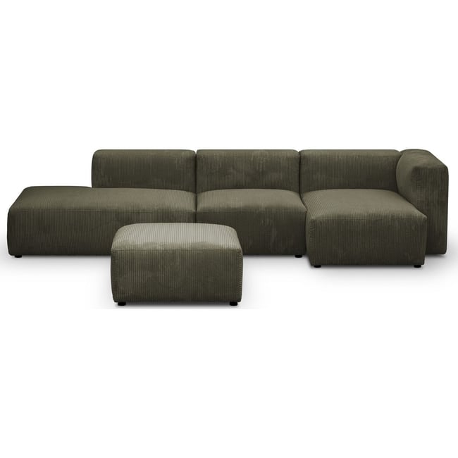 Canapé d'angle à droite modulable 5 places en velours côtelé + pouf - MODULO Couleur vert kaki <span itemprop=