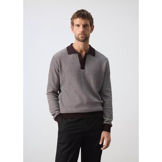 Pull polo 100 % coton maille fine grenat <span itemprop=