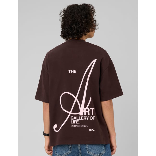 T-shirt épais imprimé devant / dos marron foncée <span itemprop=