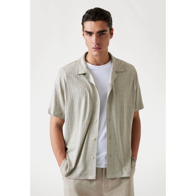 Chemise Maille Motif Géométrique beige <span itemprop=