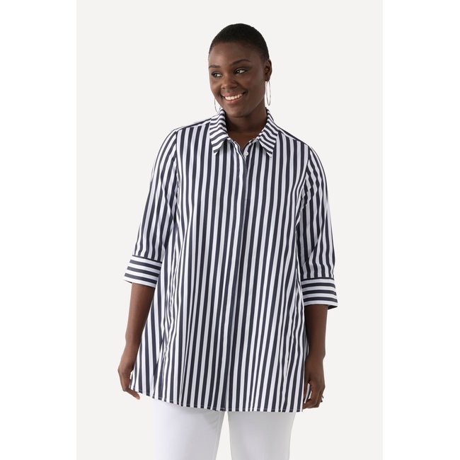 Blouse, rayures, plis godets, col de chemise - ULLA POPKEN