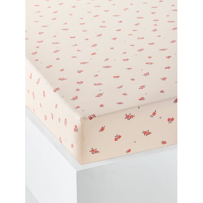 Drap housse GIPSY, avec coton recyclé beige imprimé <span itemprop=