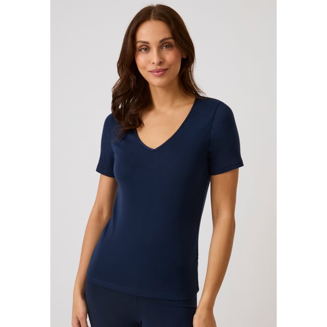 T-shirt Thermolactyl Sensitive manches courtes col V bleu marine <span itemprop=