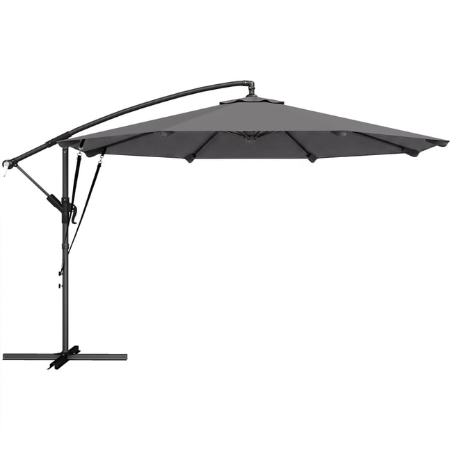 Parasol de terrasse à pied déporté Métal Gris gris foncé, noir <span itemprop=