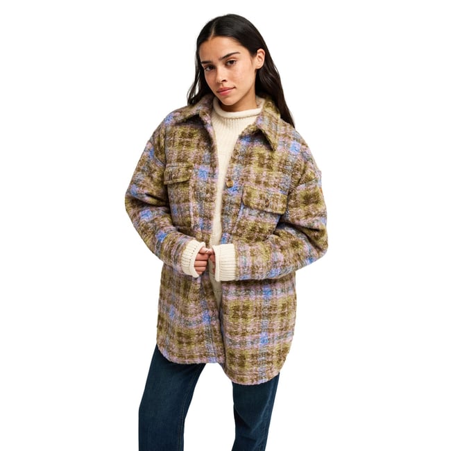Veste polaire à carreaux OVER AND ABOVE. vert oil green tartan plaid <span itemprop=