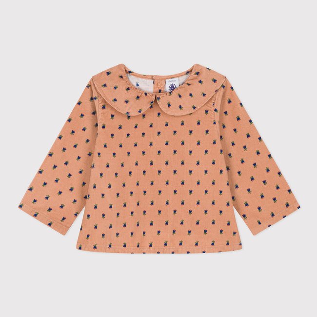 Blusa aterciopelada manga larga camel <span itemprop=