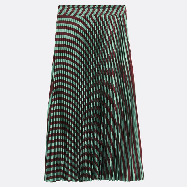 Jupe rayée plissée, longue rayé vert/rouge <span itemprop=