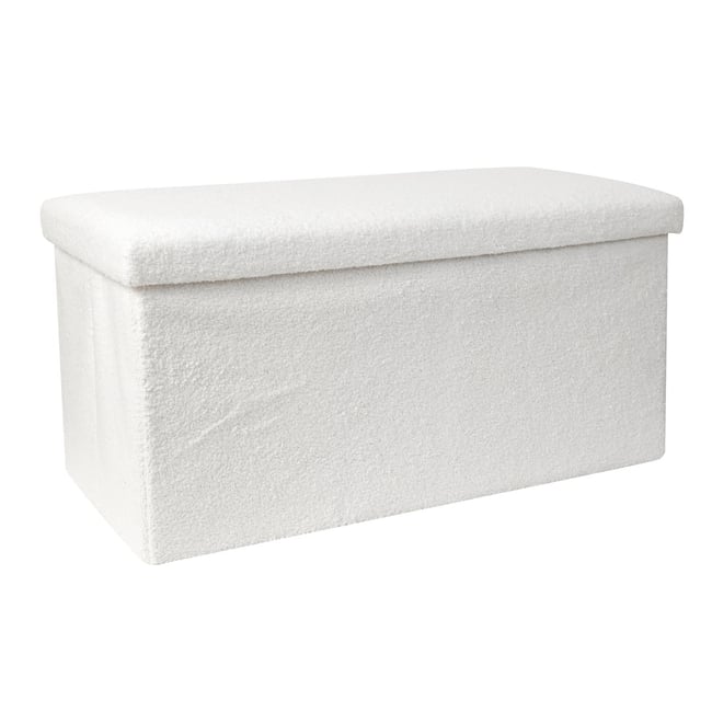 Banc coffre pliable en bouclette blanc blanc <span itemprop=