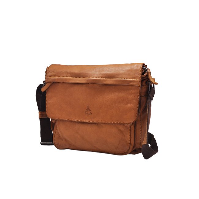 Pasta Messenger em pele, DAKAR camel <span itemprop=